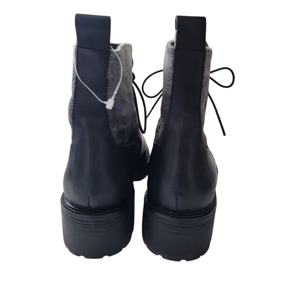 KELSI DAGGER BROOKLYN Black & Gray Checkered Leather Ankle Combat Boots Sz 7.5 - Picture 3 of 10